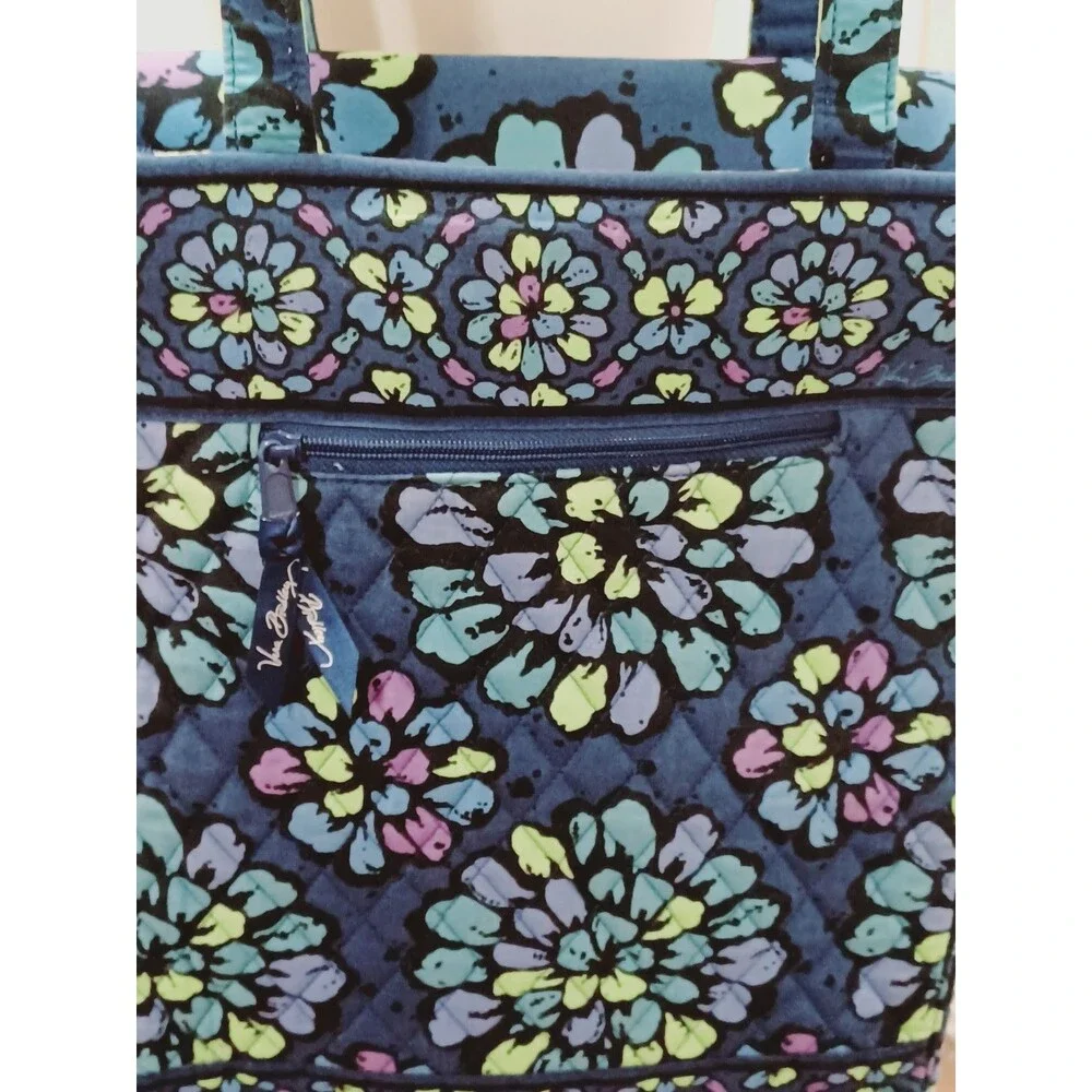Vera Bradley Padded Laptop Travel Tote Shoulder Bag Indigo Pop Floral Print